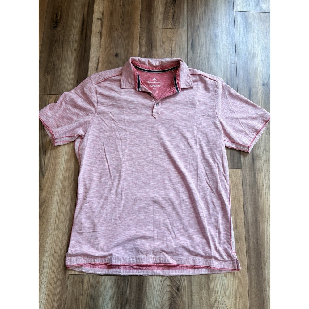 Tommy Bahama Islandzone Polo Shirt Distressed Red Men's Large Beach Pink UPF30